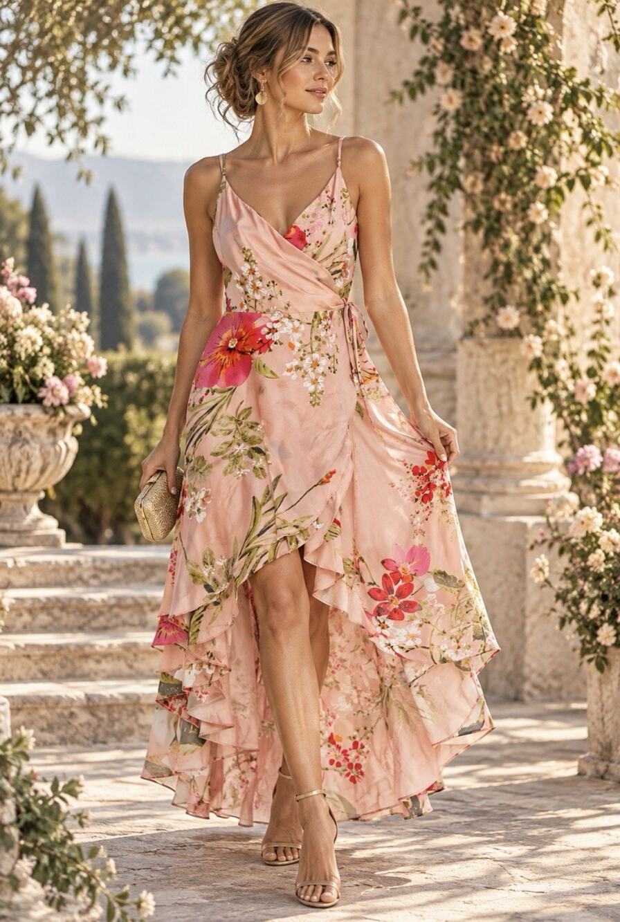 Baltic Born Steffi Tulip Wrap Dress L Pink Floral NWT High Low Wedding Guest